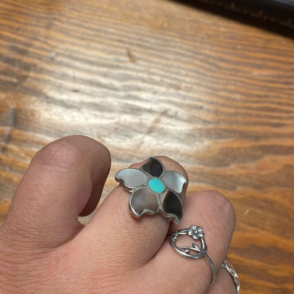 Turquoise Mop sterling flower ring
